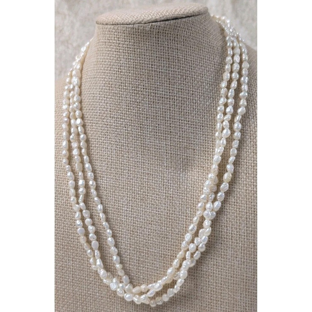 Vintage Freshwater Pearl Triple Strand Necklace Gold Tone Clasp Baroque Pearls